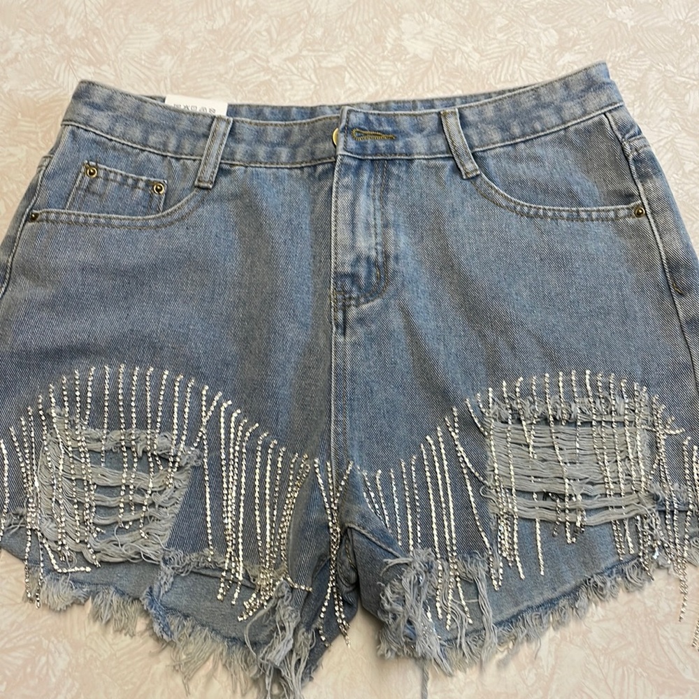 Rhinestone fringe Jean shorts